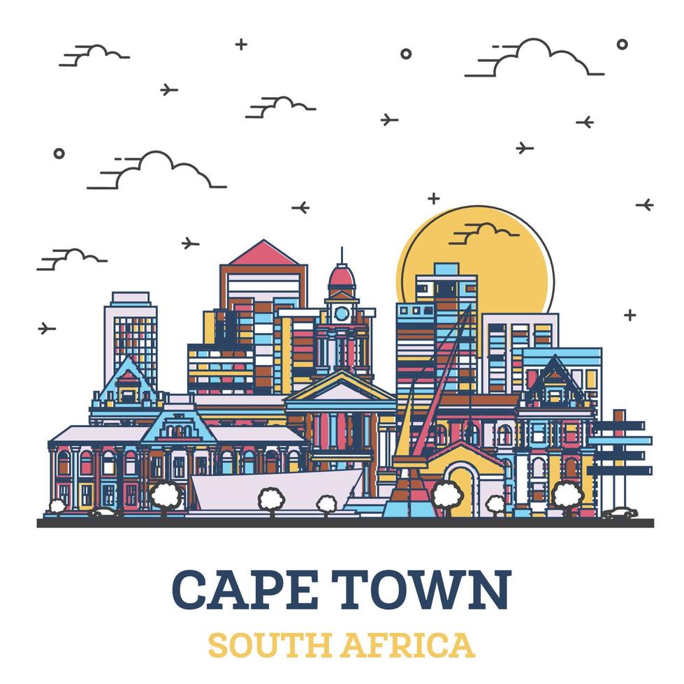 översikt cape stad söder afrika stad horisont med färgad modern byggnader isolerat på vit. vektor