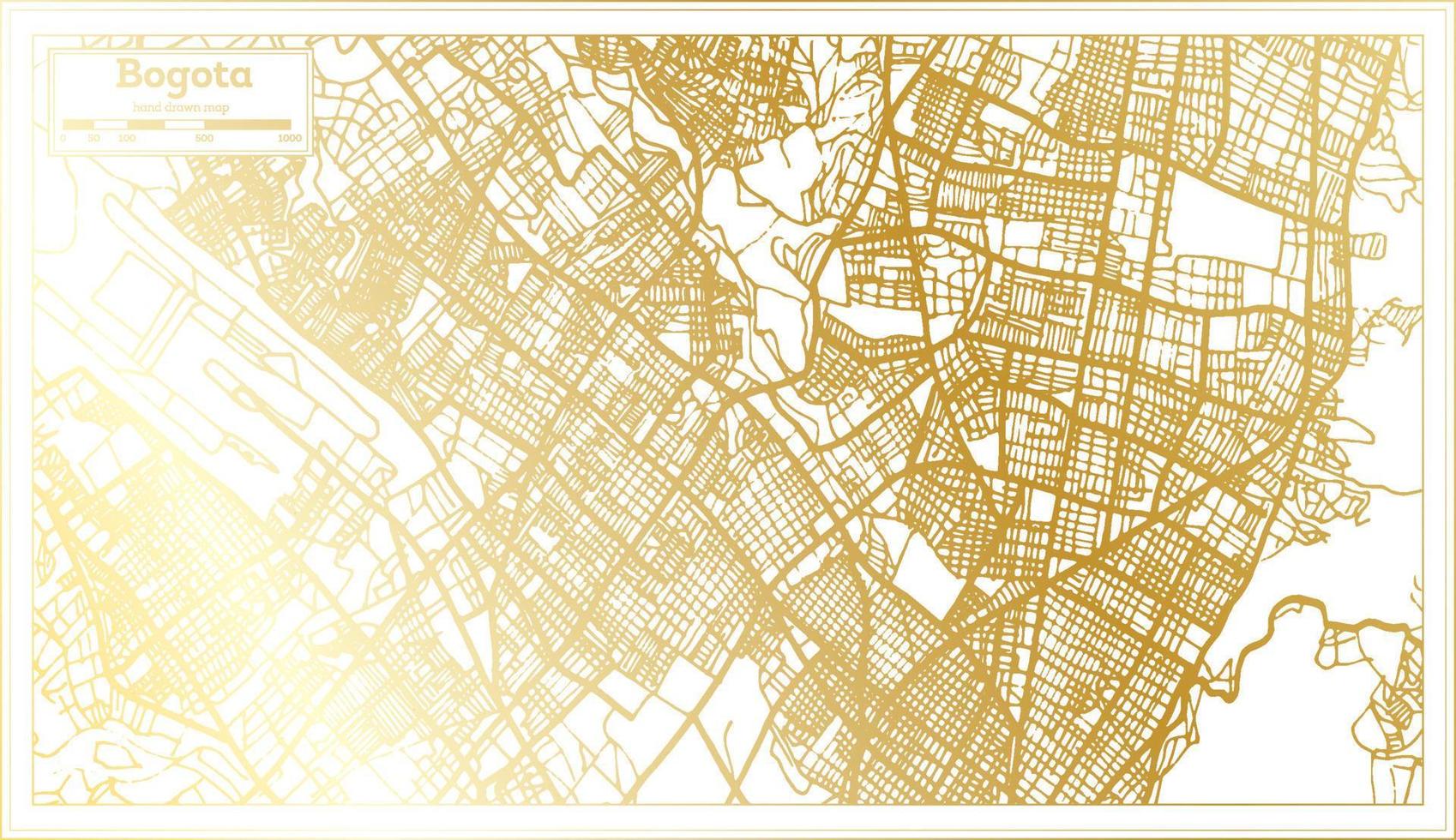 Bogota Kolumbien Stadtplan im Retro-Stil in goldener Farbe. Übersichtskarte. vektor
