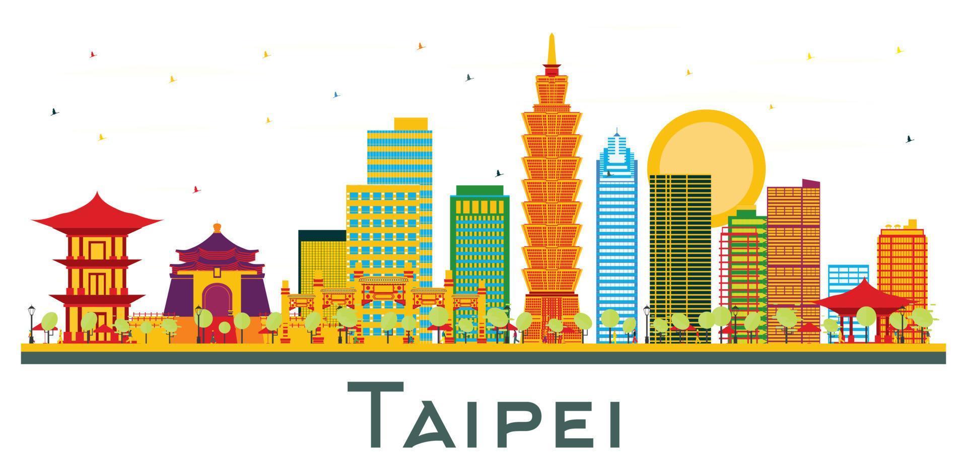 taipei taiwan city skyline mit farbgebäuden isoliert auf weiß. vektor