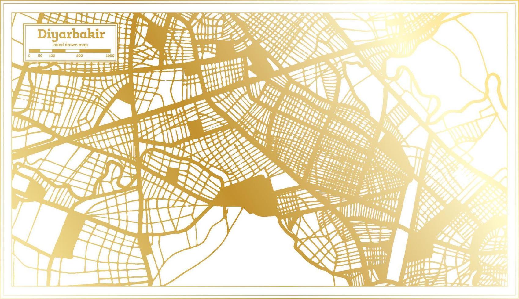 diyarbakir türkei stadtplan im retro-stil in goldener farbe. Übersichtskarte. vektor