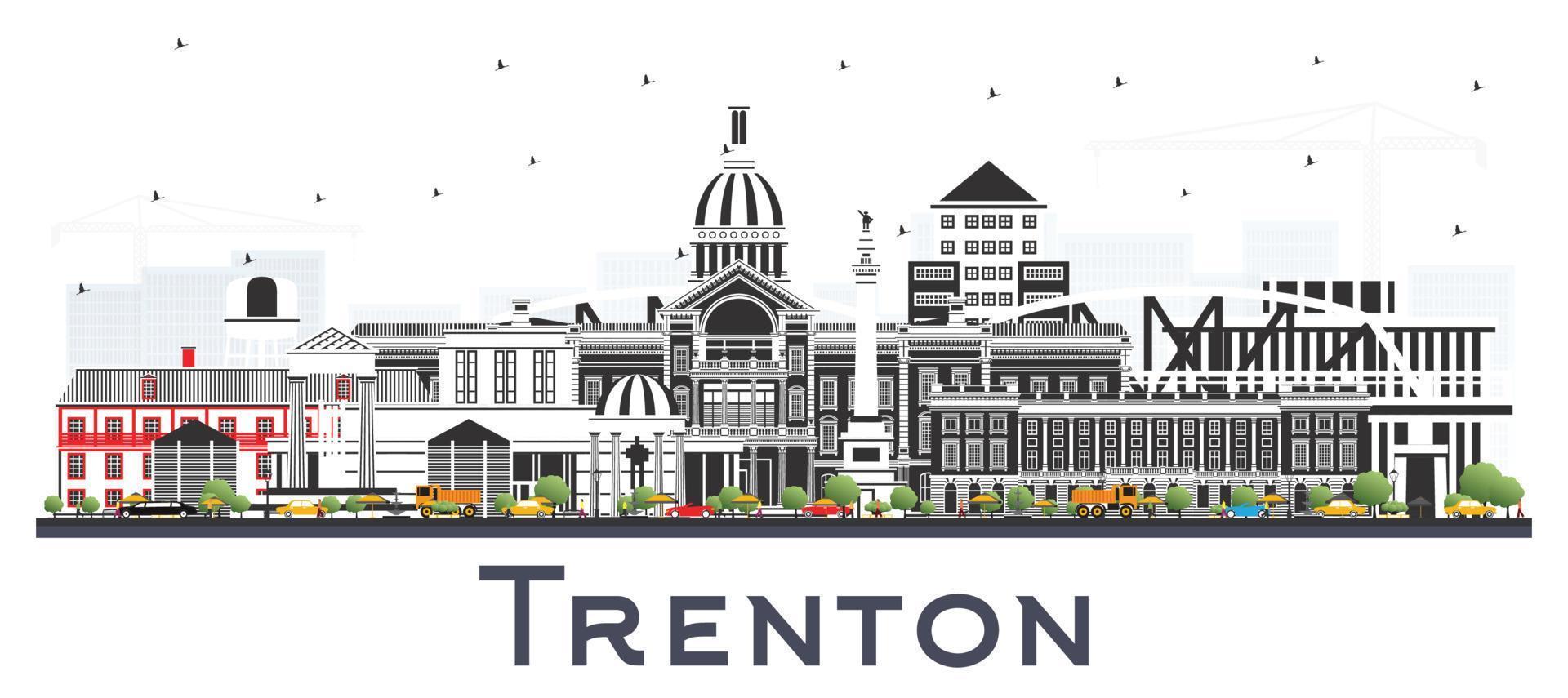 trenton ny jersey stad horisont med Färg byggnader isolerat på vit. vektor