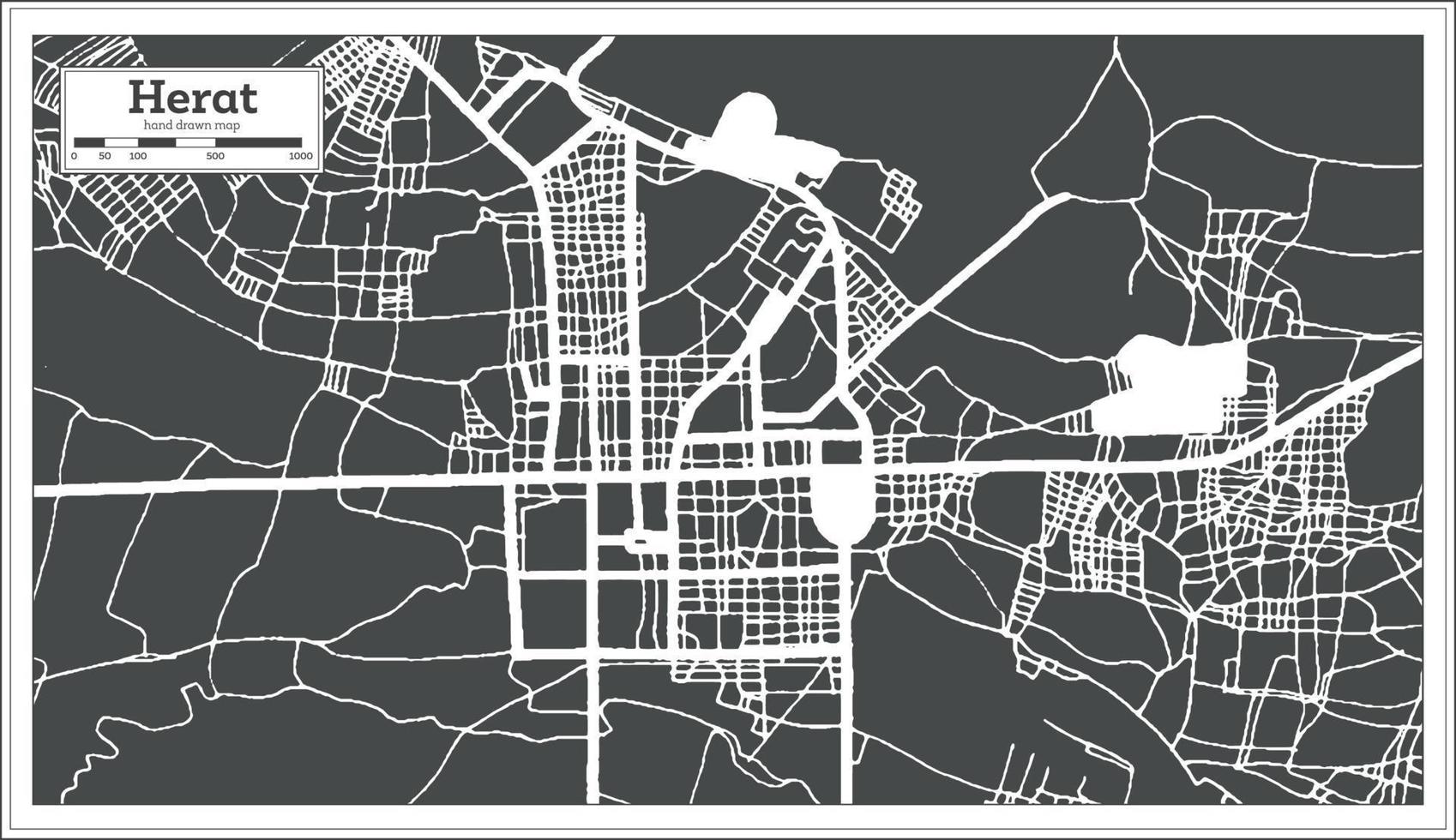 herat afghanistan stadtplan in schwarz-weißer farbe im retro-stil. Übersichtskarte. vektor