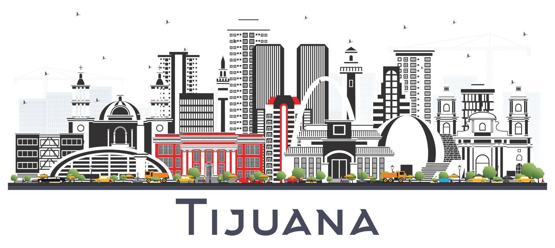 tijuana mexiko city skyline mit farbigen gebäuden isoliert auf weiß. vektor