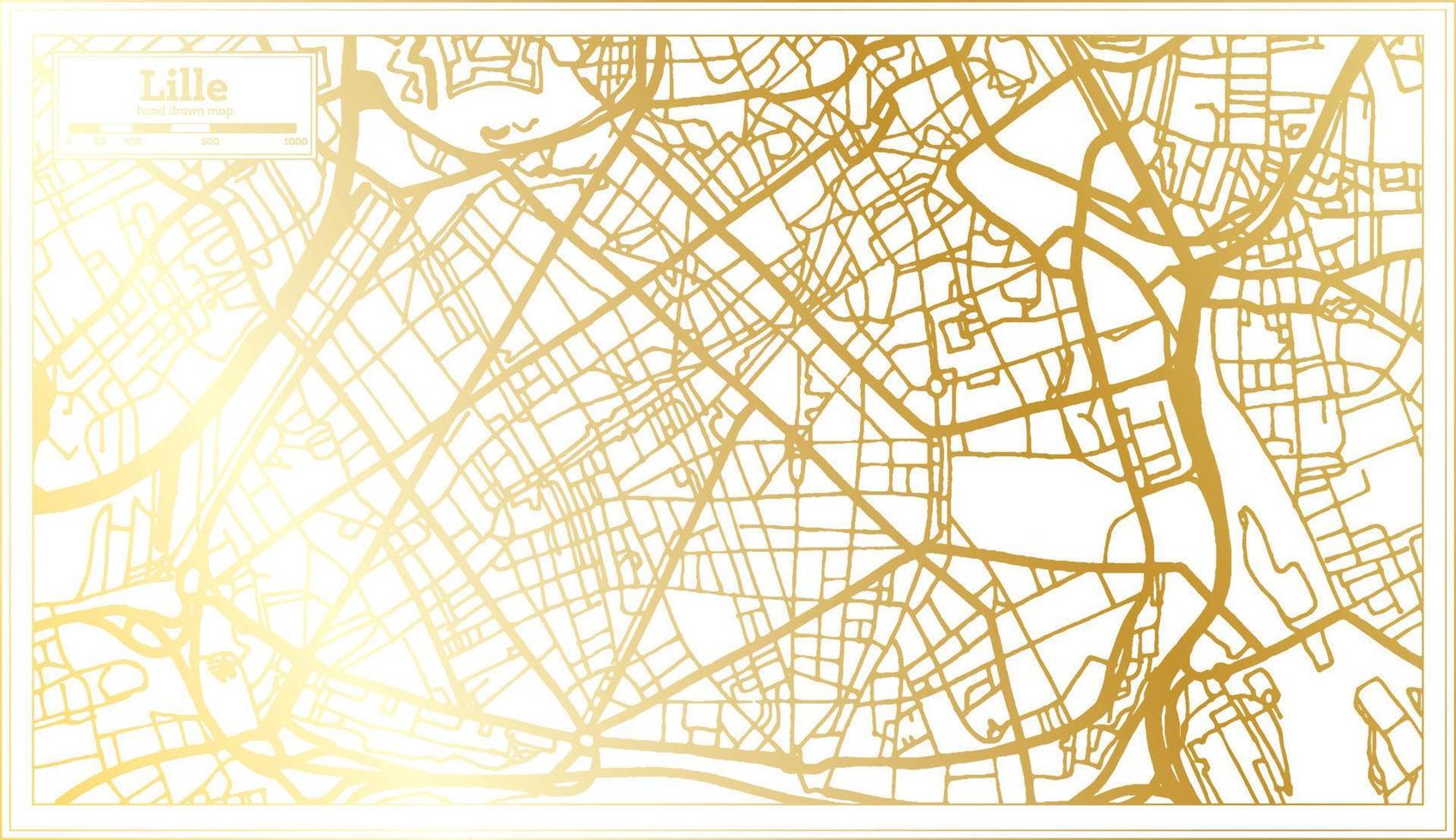 lille frankreich stadtplan im retro-stil in goldener farbe. Übersichtskarte. vektor