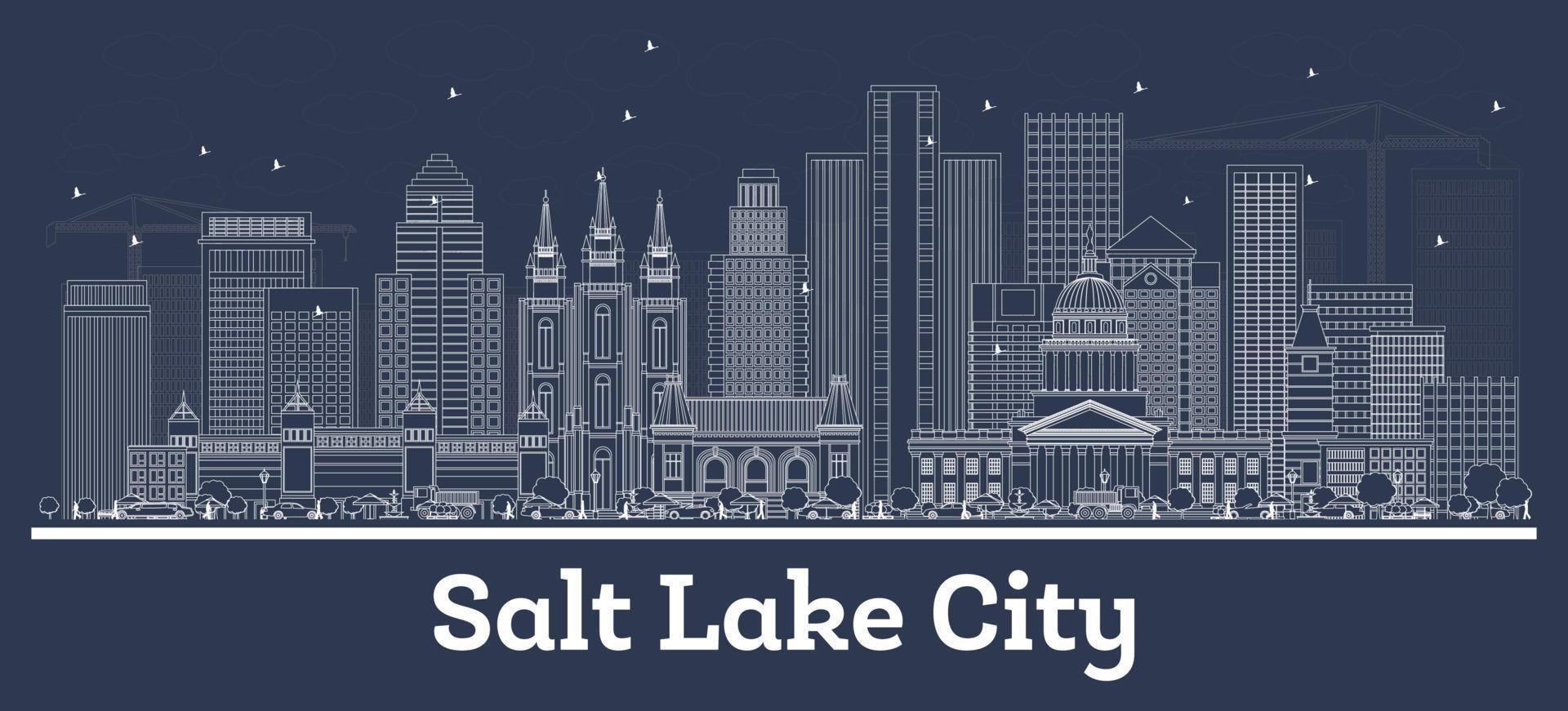 skizzieren sie die skyline von salt lake city utah mit weißen gebäuden. vektor