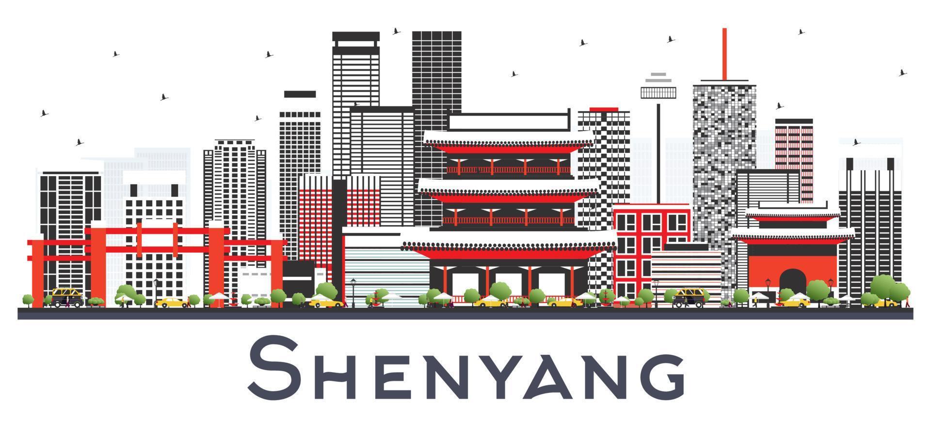 shenyang china city skyline mit grauen gebäuden isoliert auf weiß. vektor