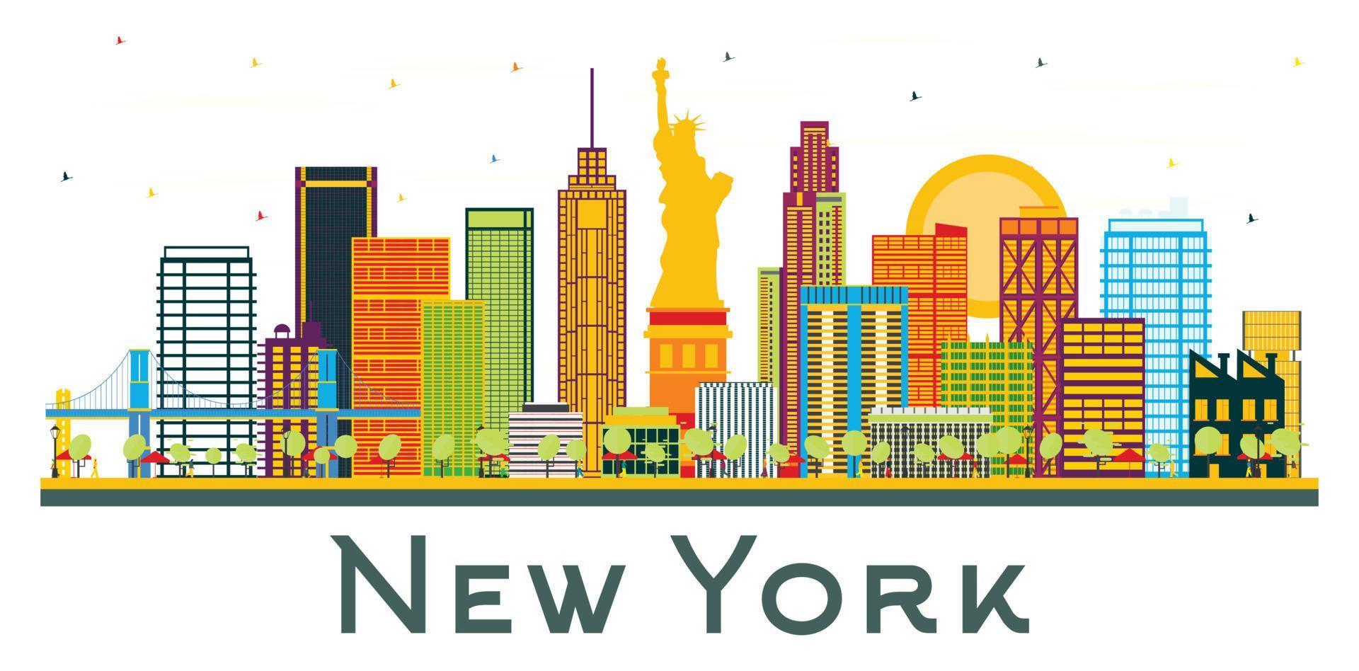 new york usa skyline der stadt mit farbigen gebäuden isoliert auf weiß. vektor
