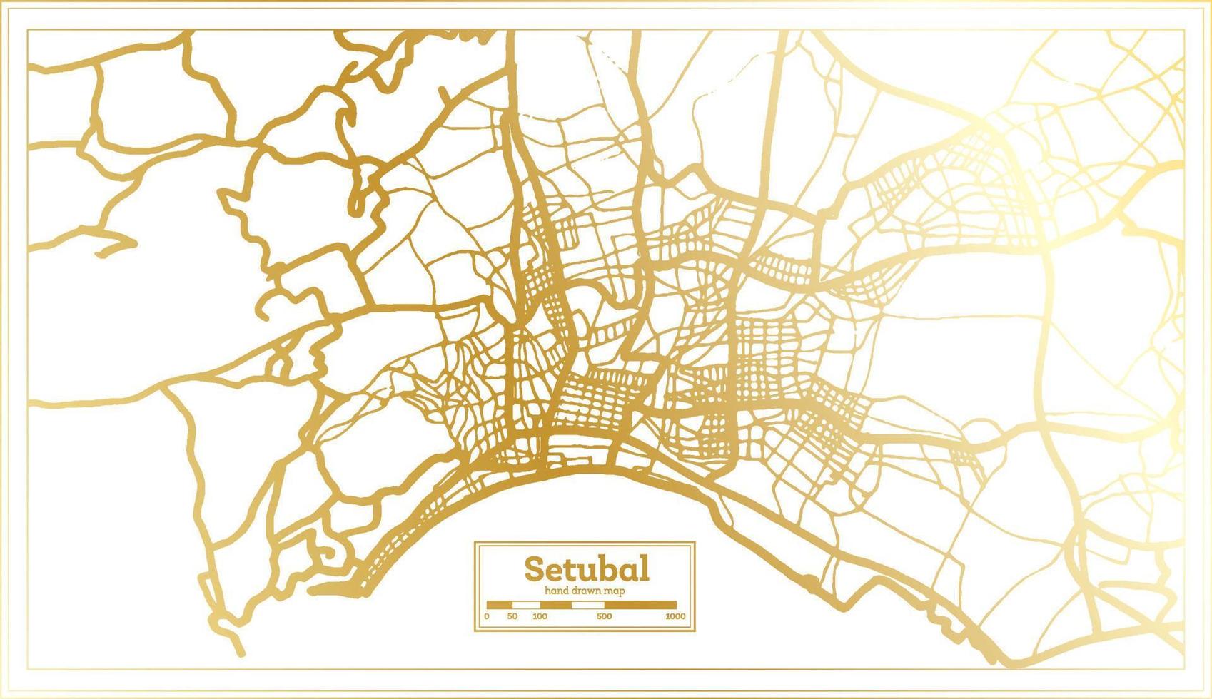 setubal portugal stadtplan im retro-stil in goldener farbe. Übersichtskarte. vektor