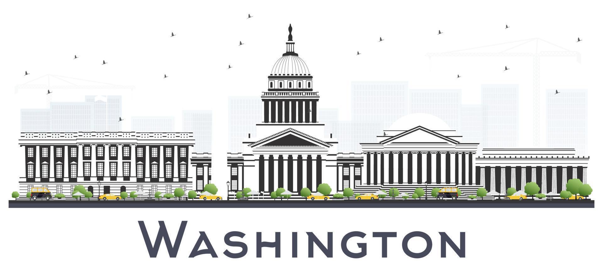 Washington dc USA stad horisont med grå byggnader isolerat på vit. vektor