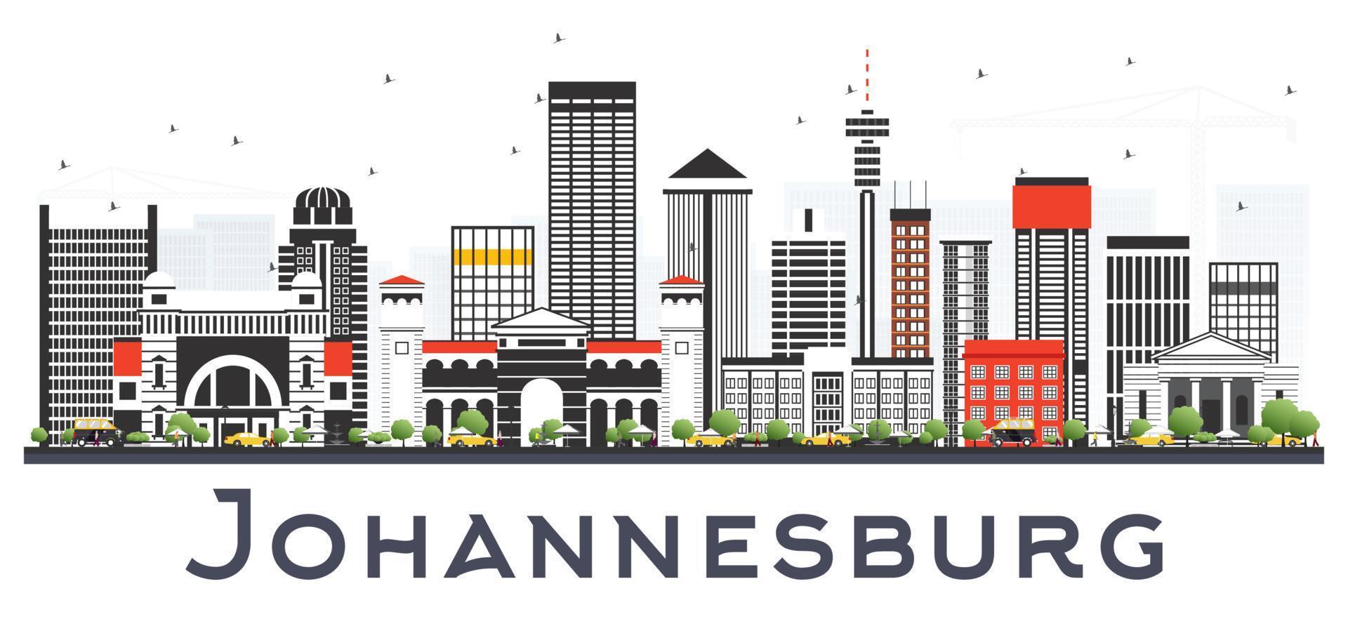 johannesburg südafrika stadtskyline mit grauen gebäuden isoliert auf weiß. vektor