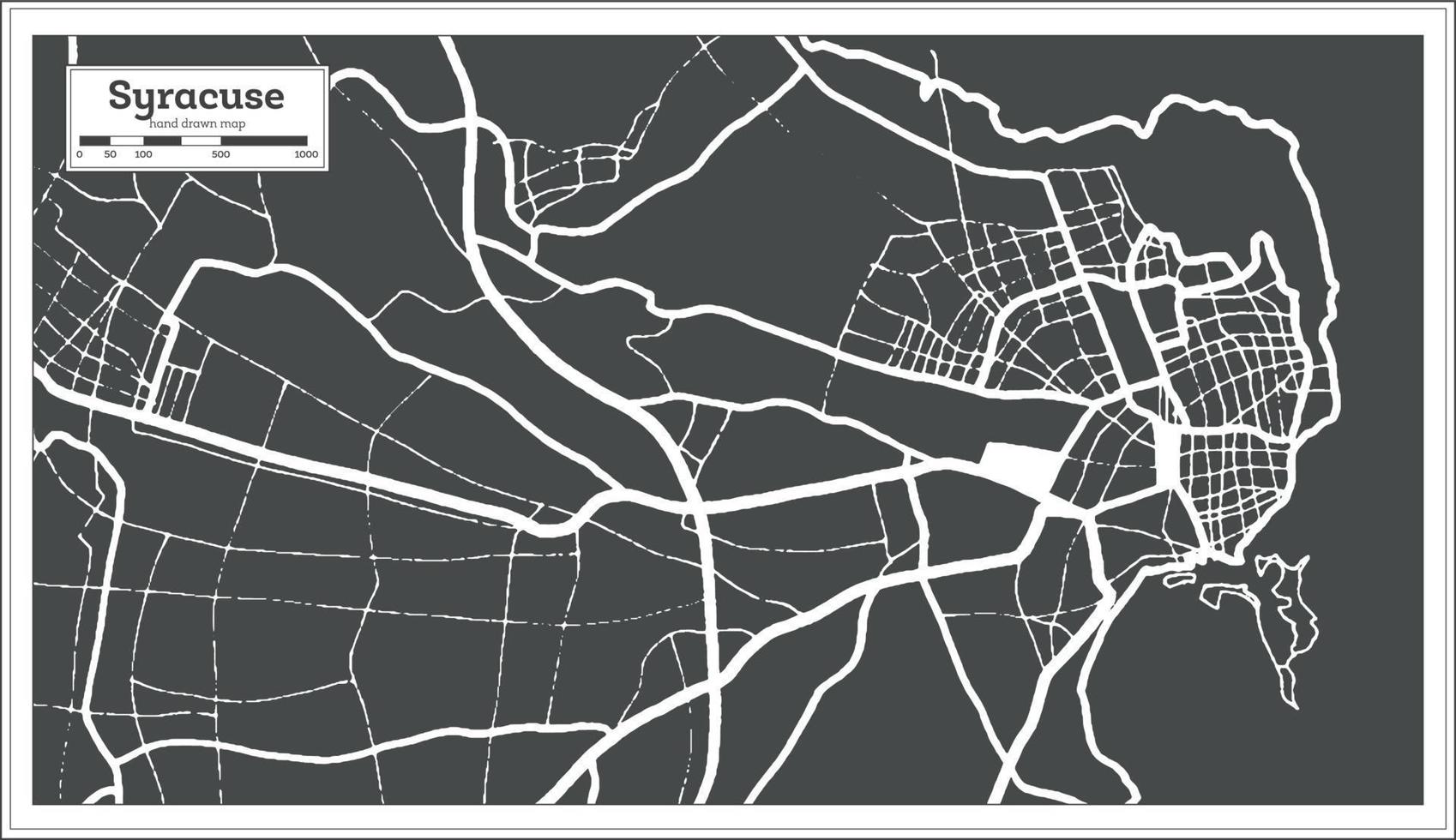 syrakus Italien stad Karta i svart och vit Färg i retro stil. översikt Karta. vektor