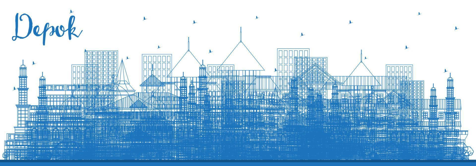 översikt depok indonesien stad horisont med blå byggnader. vektor