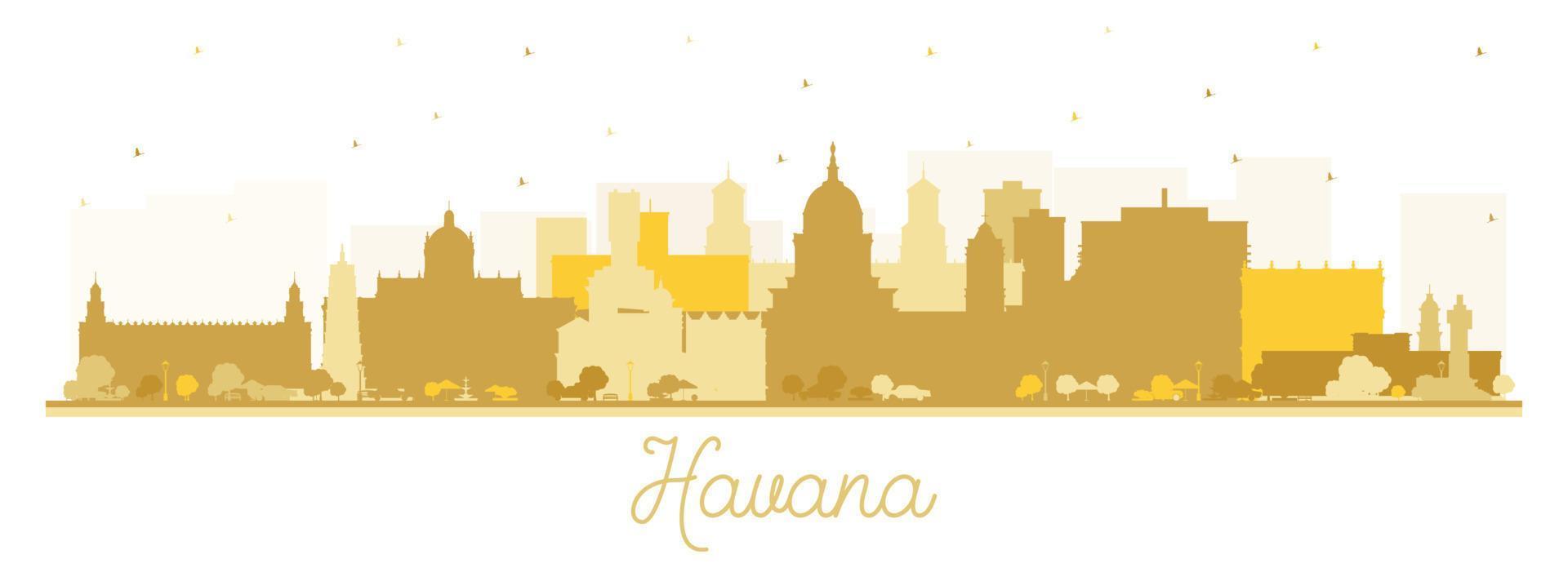havanna kuba city skyline silhouette mit goldenen gebäuden isoliert auf weiß. vektor