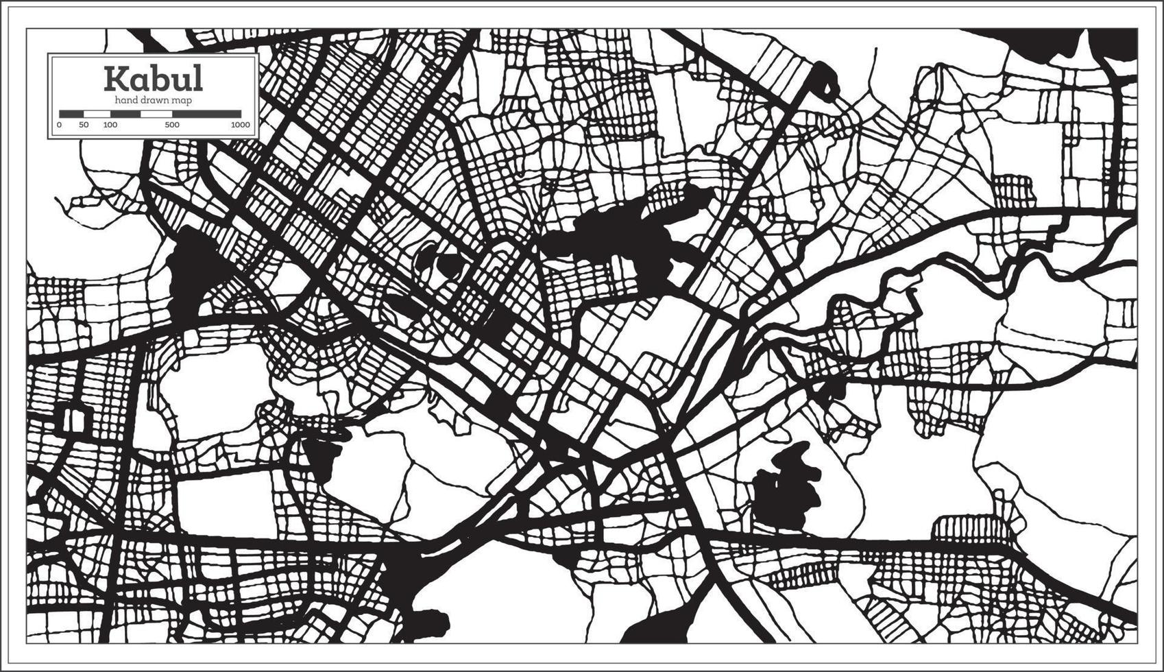 kabul afghanistan stadtplan in schwarz-weißer farbe im retro-stil. Übersichtskarte. vektor