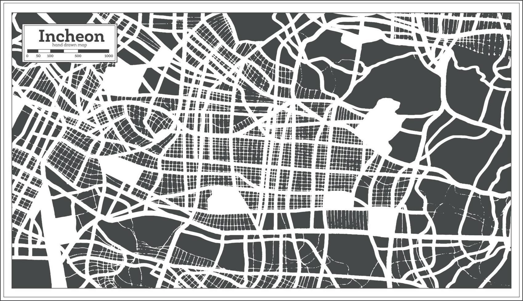 Incheon Südkorea Stadtplan im Retro-Stil. Übersichtskarte. vektor