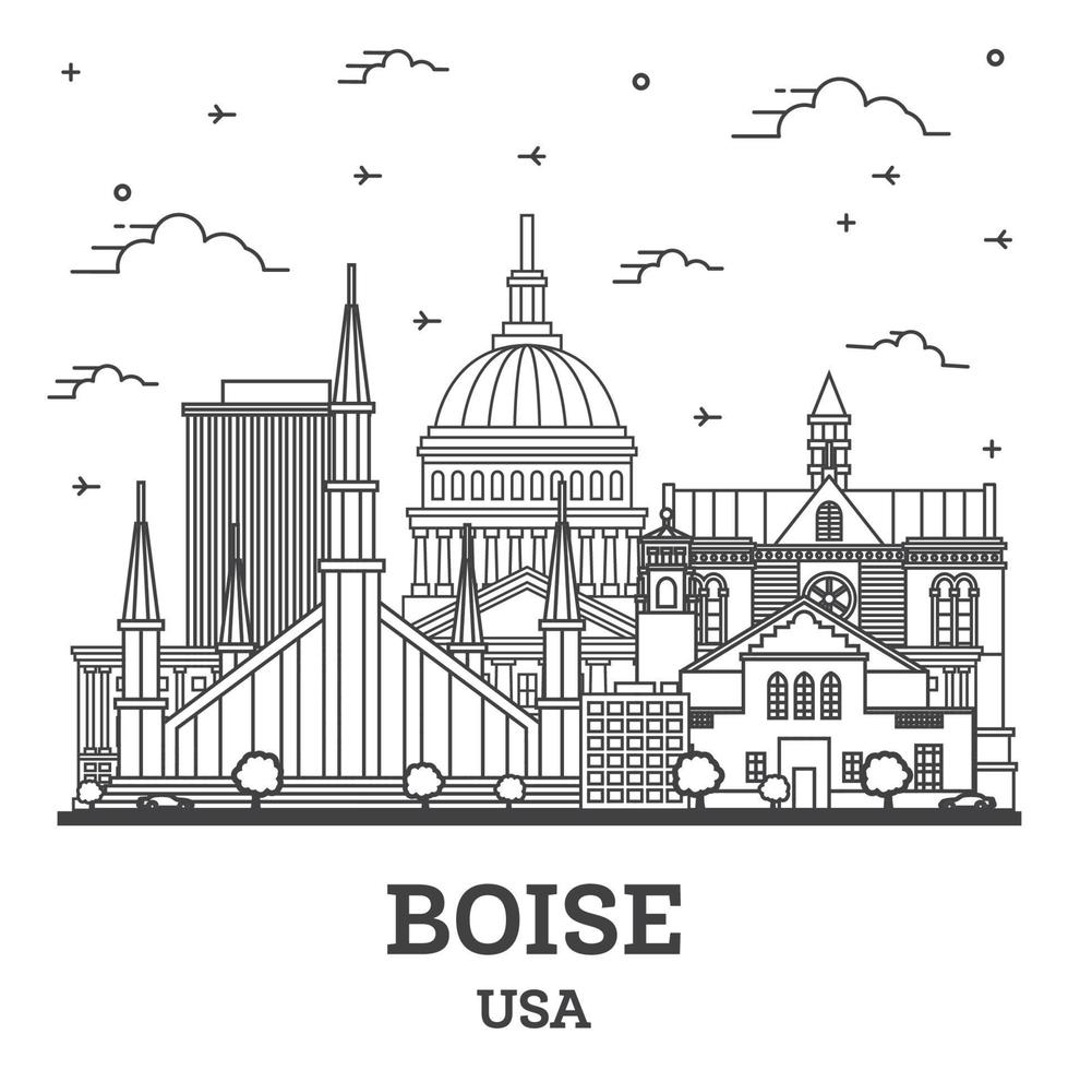 skizzieren sie die skyline von boise idaho mit modernen gebäuden, die auf weiß isoliert sind. vektor