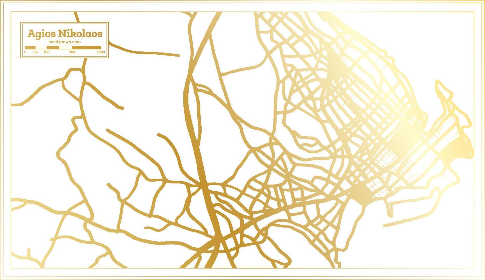 Agios Nikolaos Griechenland Stadtplan im Retro-Stil in goldener Farbe. Übersichtskarte. vektor