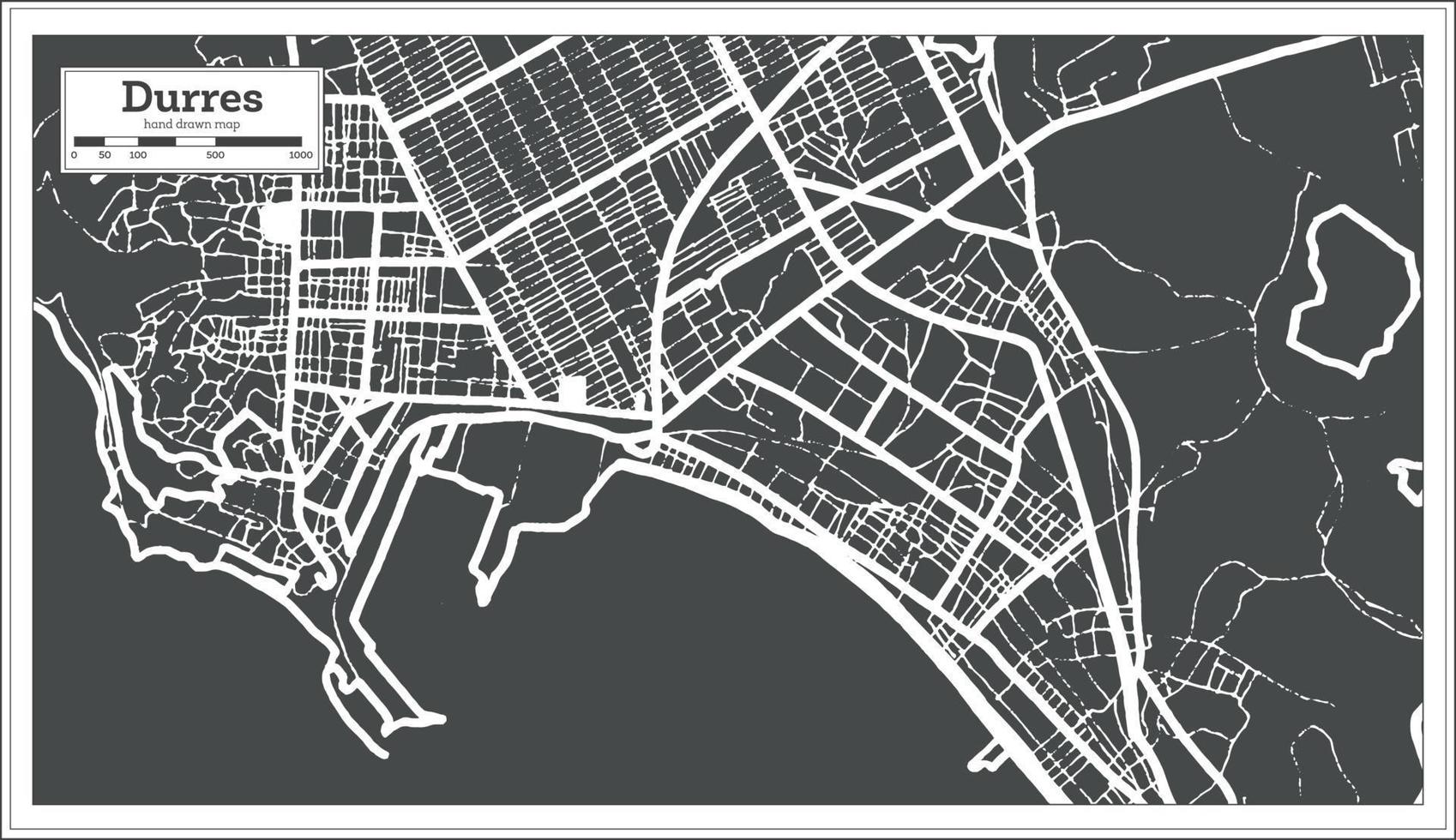 durres albanien stadtplan in schwarz-weißer farbe im retro-stil. Übersichtskarte. vektor