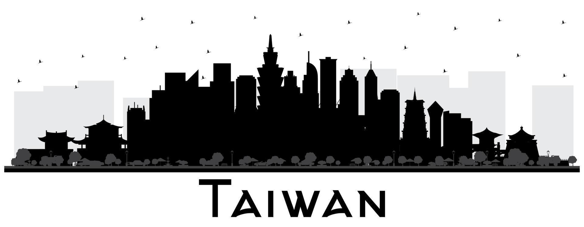 taiwan city skyline silhouette mit schwarzen gebäuden isoliert auf weiß. vektor