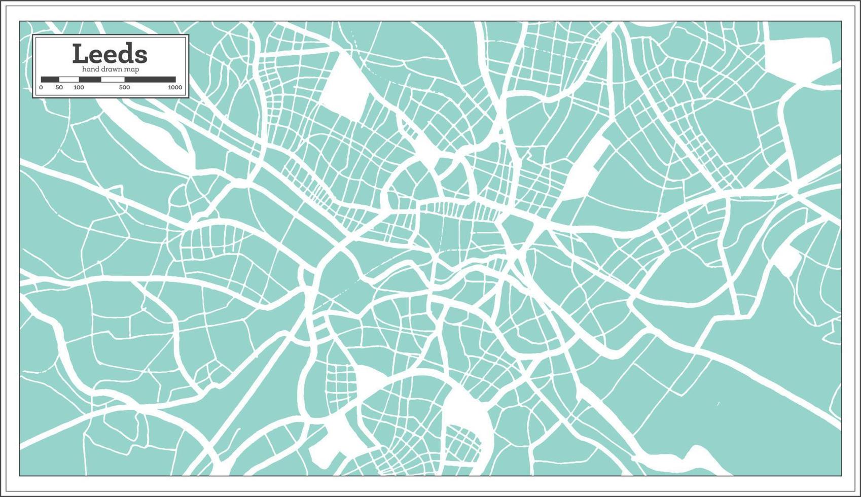 leeds großbritannien stadtplan im retro-stil. Übersichtskarte. vektor