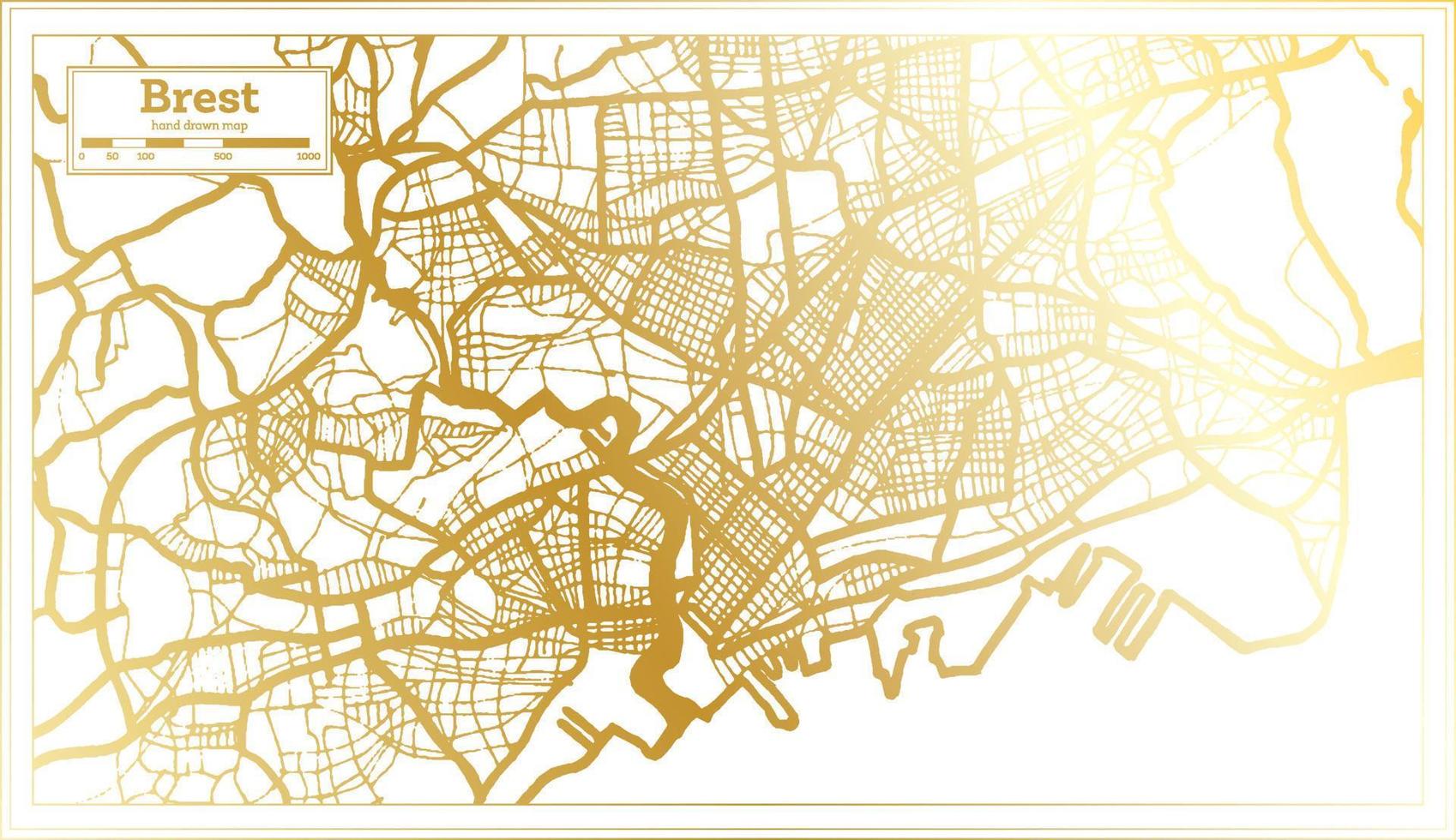 brest Frankrike stad Karta i retro stil i gyllene Färg. översikt Karta. vektor