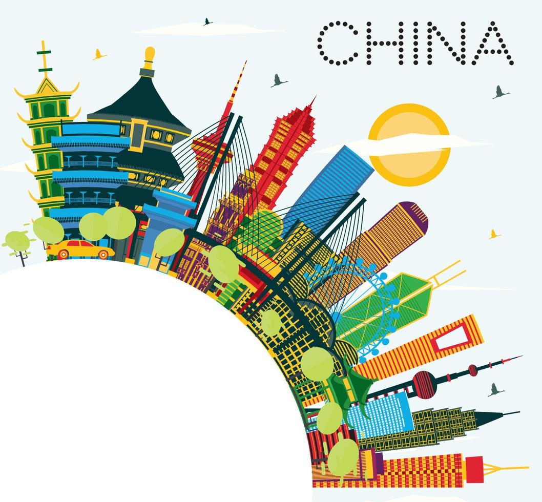 china-stadtskyline mit farbgebäuden und kopierraum. vektor