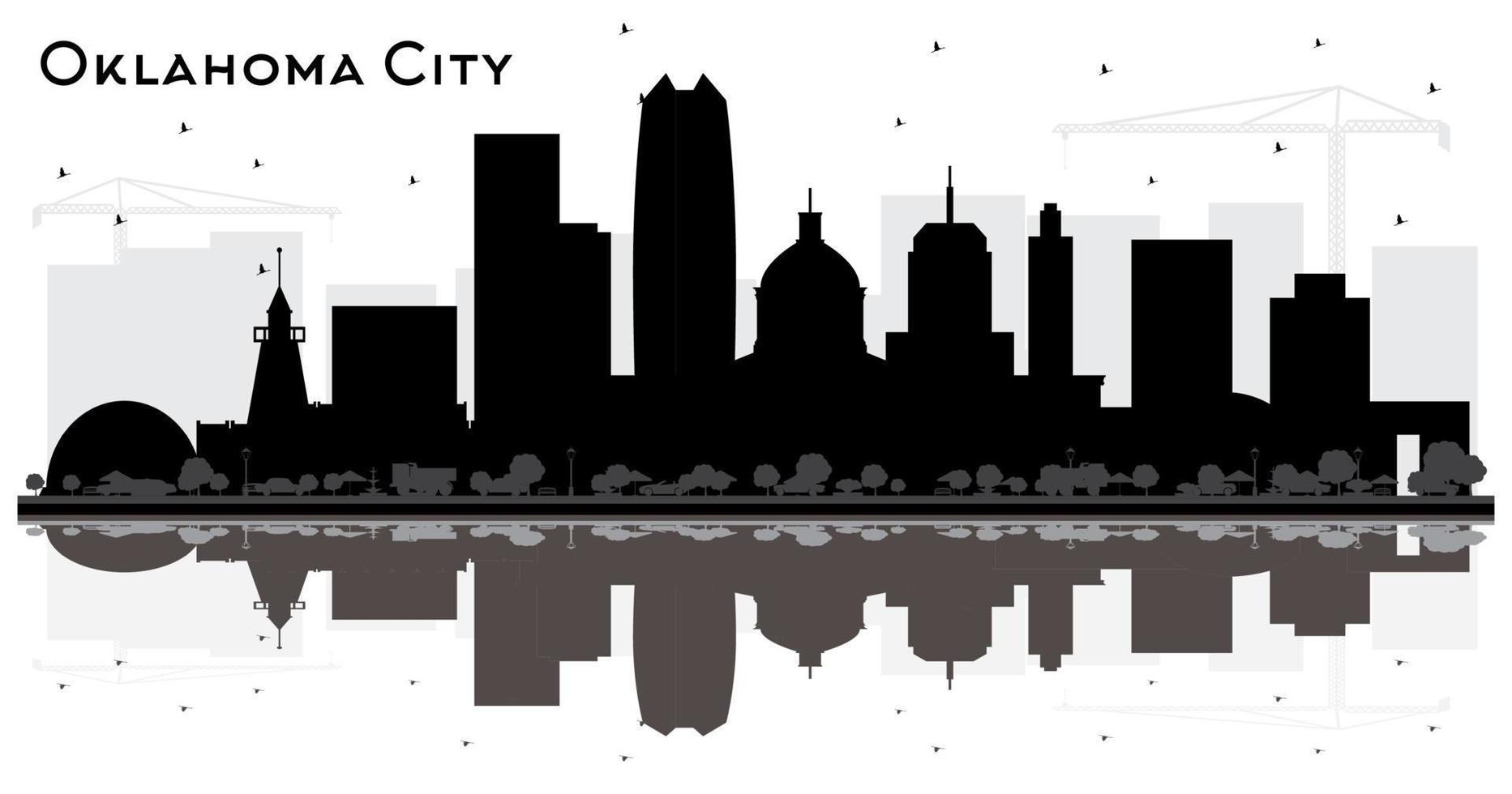 oklahoma city skyline silhouette mit schwarzen gebäuden und reflexionen isoliert auf weiß. vektor