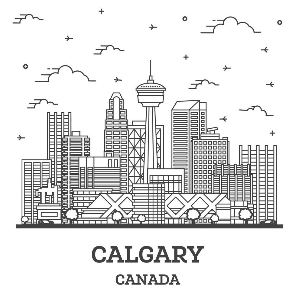översikt calgary kanada stad horisont med modern byggnader isolerat på vit. vektor