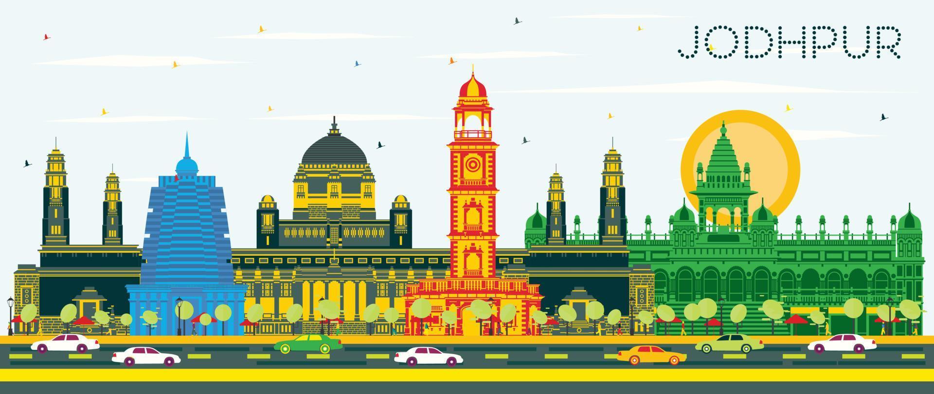 jodhpur Indien stad horisont med Färg byggnader och blå himmel. vektor