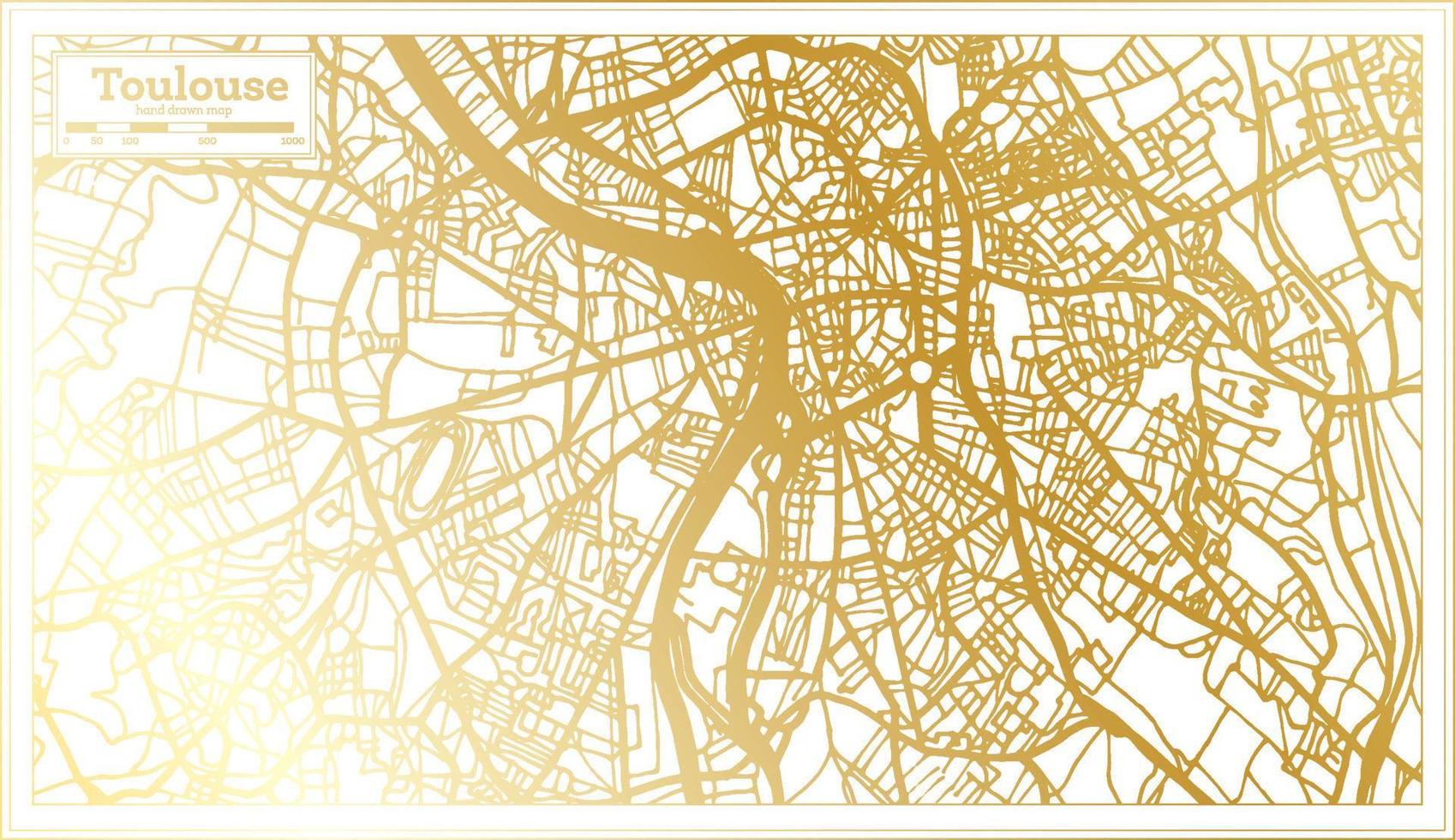 toulouse frankreich stadtplan im retro-stil in goldener farbe. Übersichtskarte. vektor