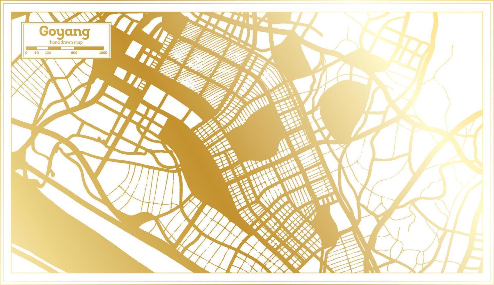 Goyang Südkorea Stadtplan im Retro-Stil in goldener Farbe. Übersichtskarte. vektor