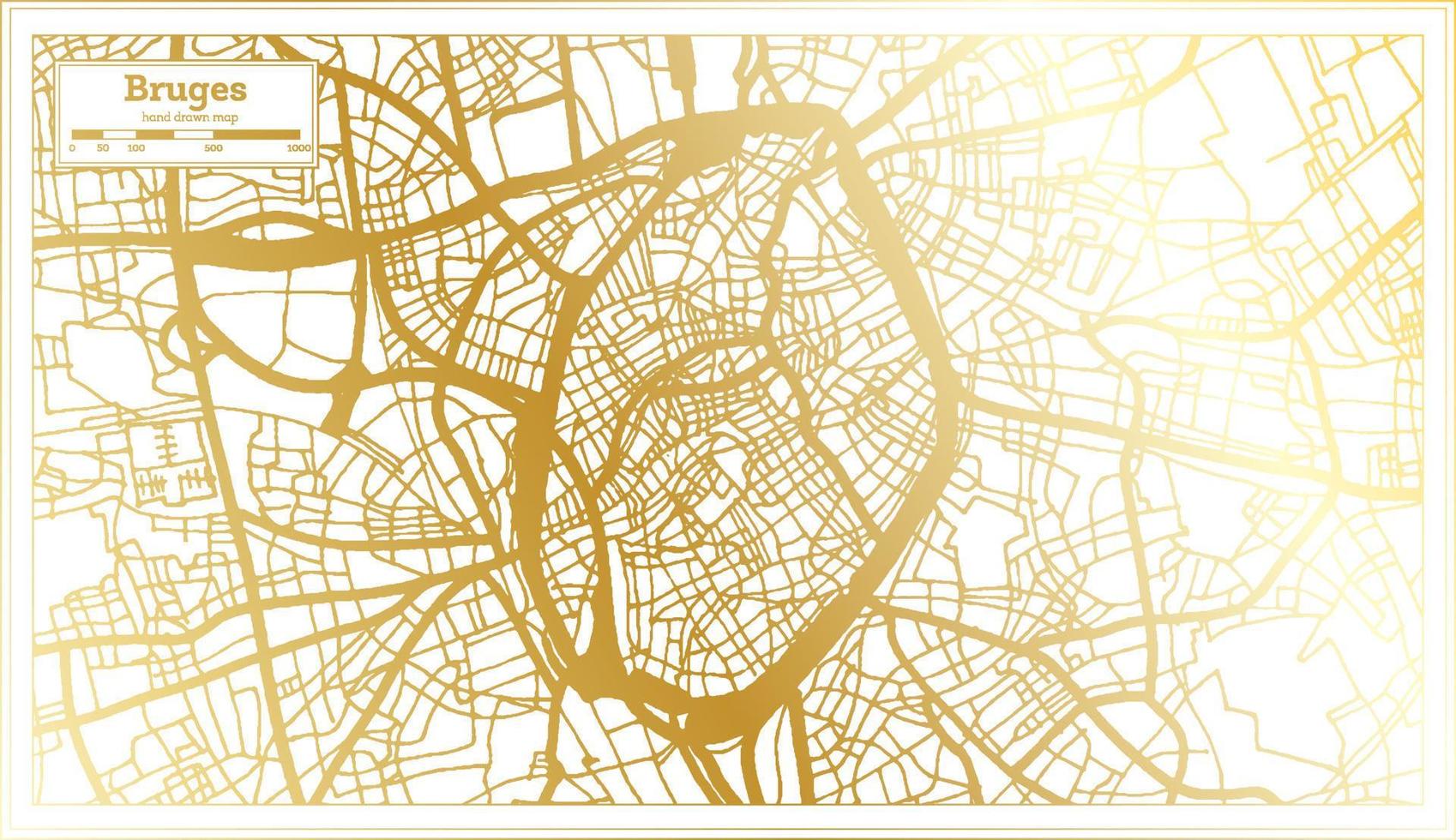 Brügge Belgien Stadtplan im Retro-Stil in goldener Farbe. Übersichtskarte. vektor