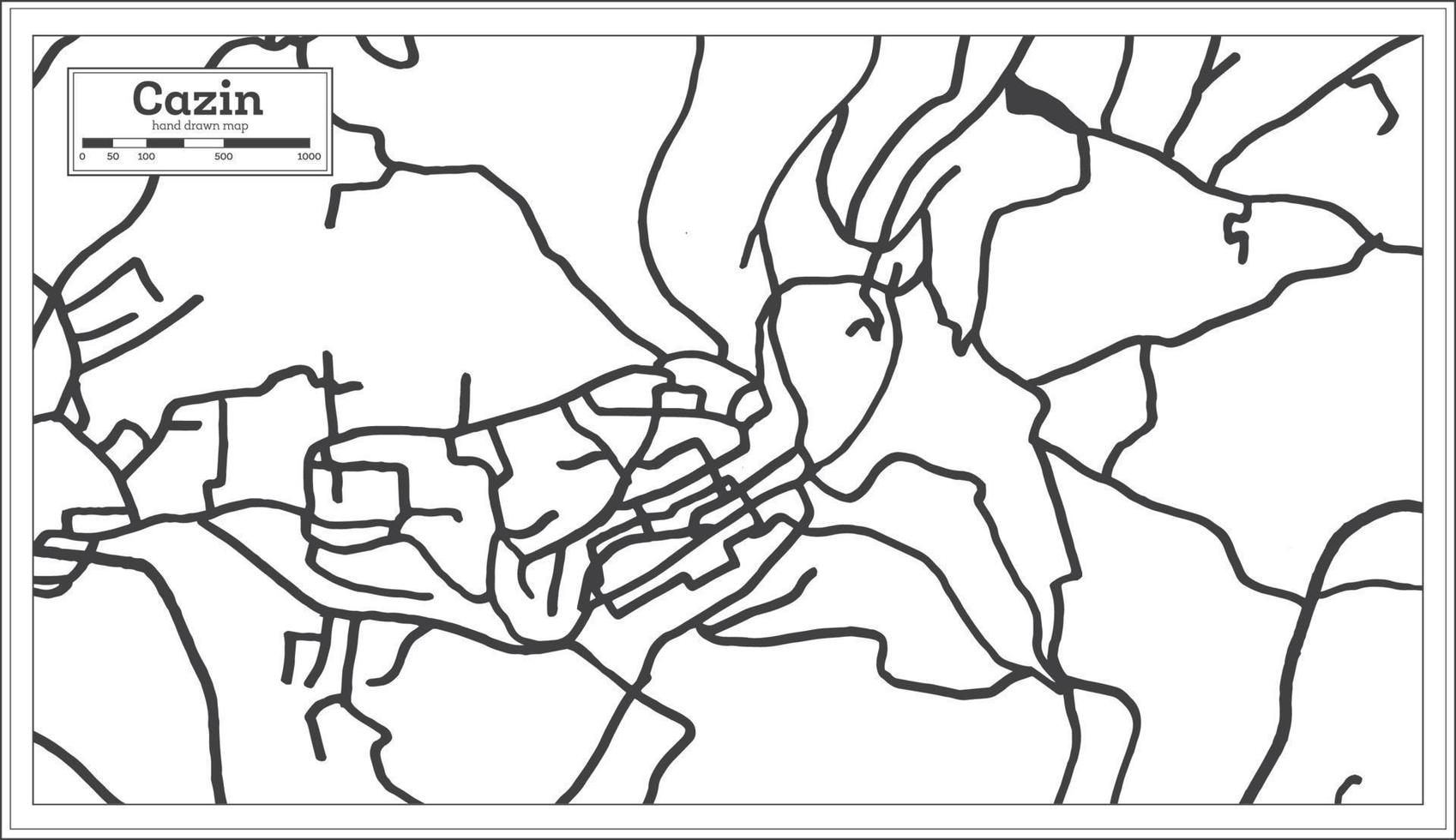 cazin bosnien und herzegowina stadtplan in schwarz-weißer farbe im retro-stil isoliert auf weiß. vektor