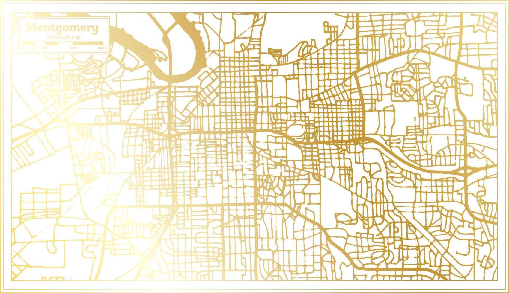 montgomery usa stadtplan im retro-stil in goldener farbe. Übersichtskarte. vektor