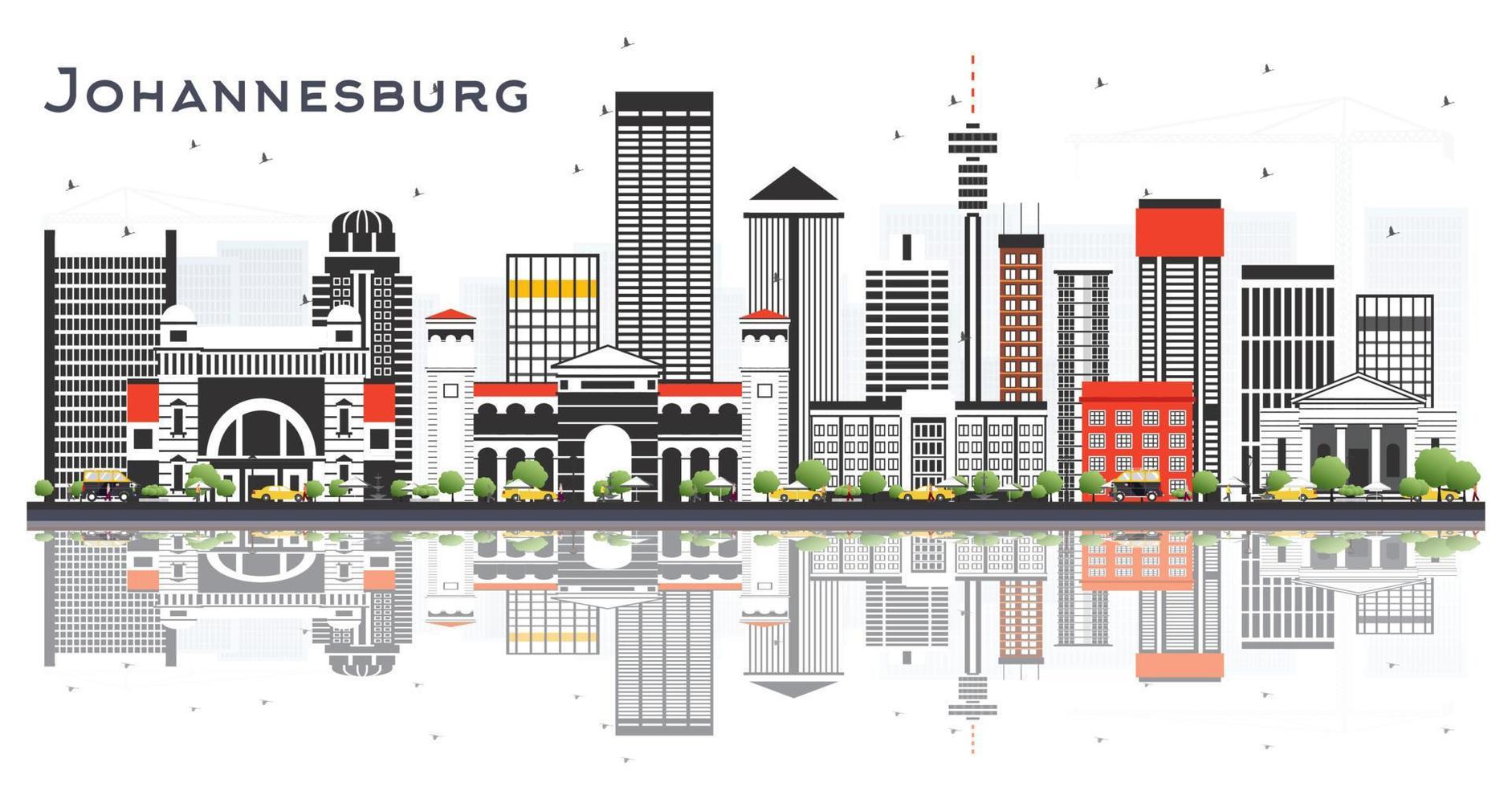 johannesburg südafrika stadtskyline mit grauen gebäuden und reflexionen isoliert auf weiß. vektor