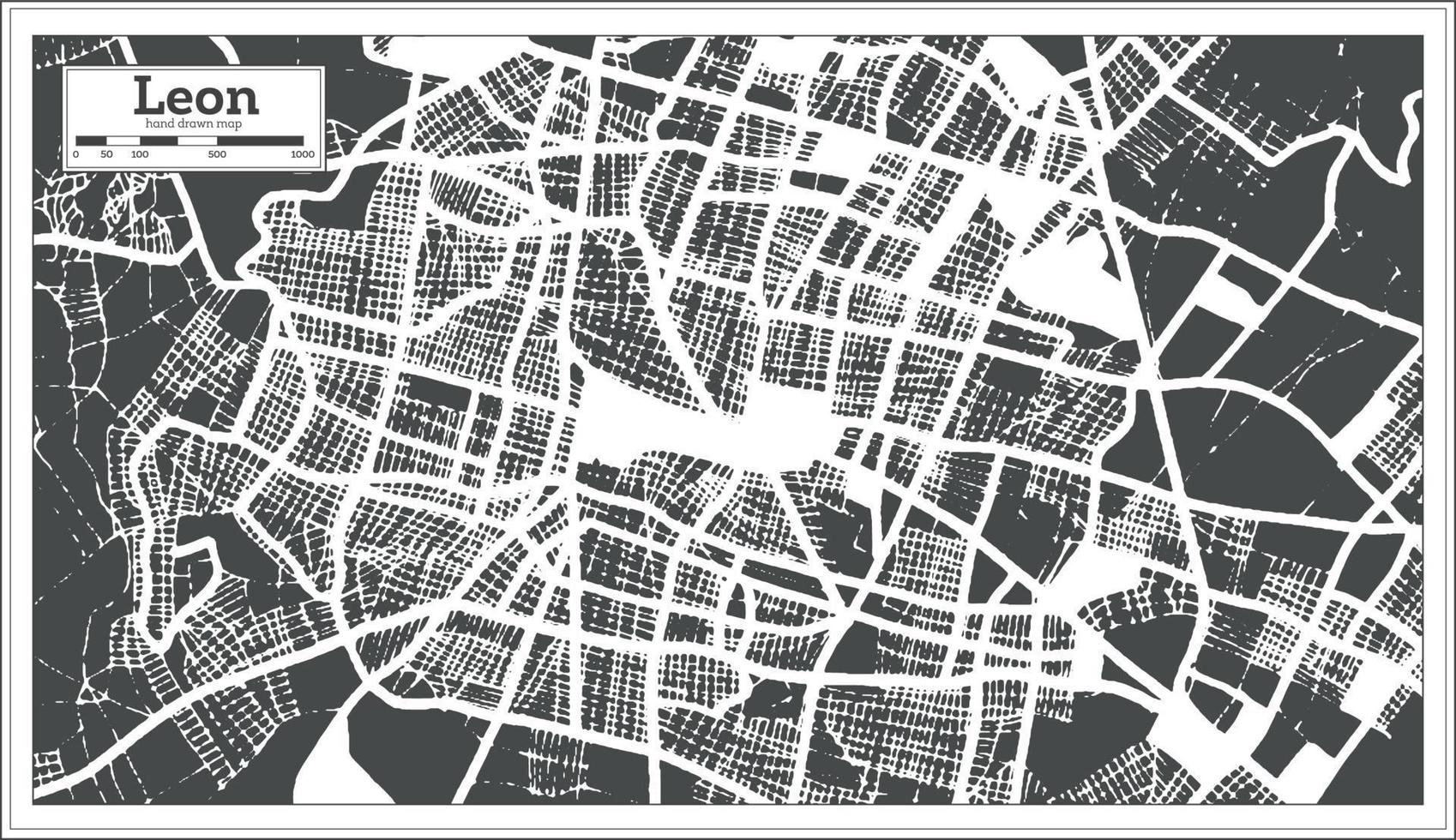 Leon Mexiko Stadtplan im Retro-Stil. Übersichtskarte. vektor