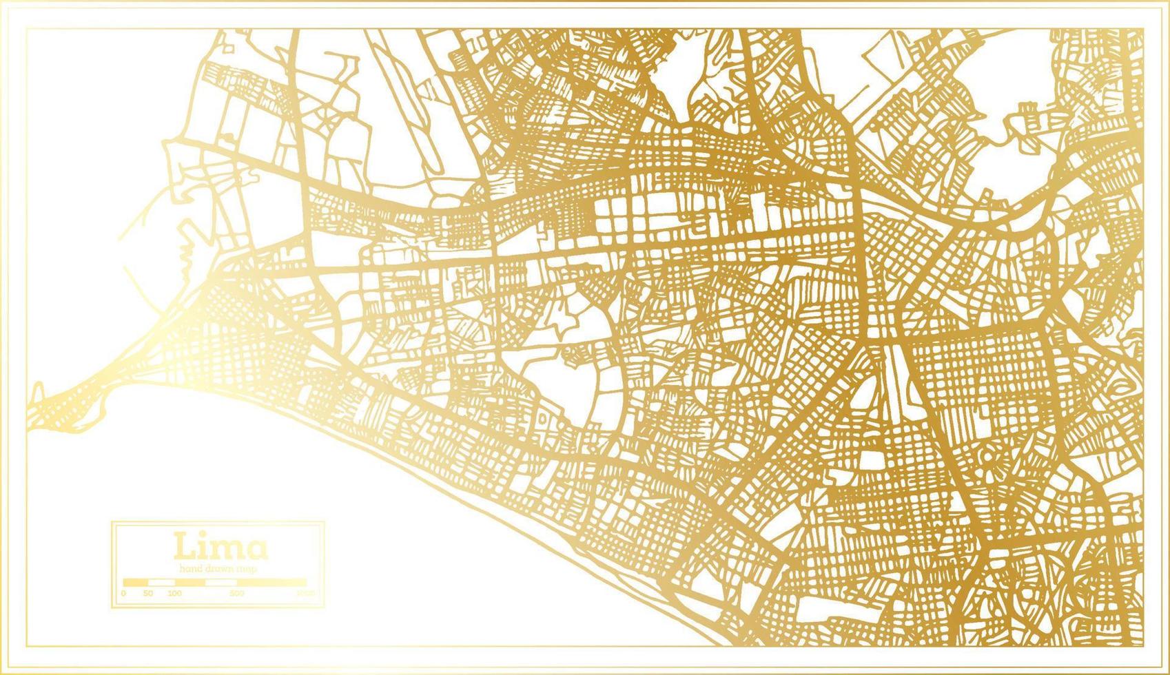 lima peru stadtplan im retro-stil in goldener farbe. Übersichtskarte. vektor