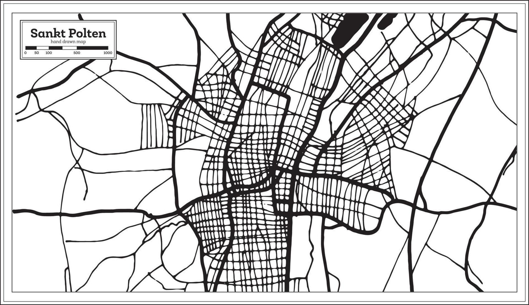sankt polten österreich stadtplan in schwarz-weißer farbe im retro-stil. Übersichtskarte. vektor