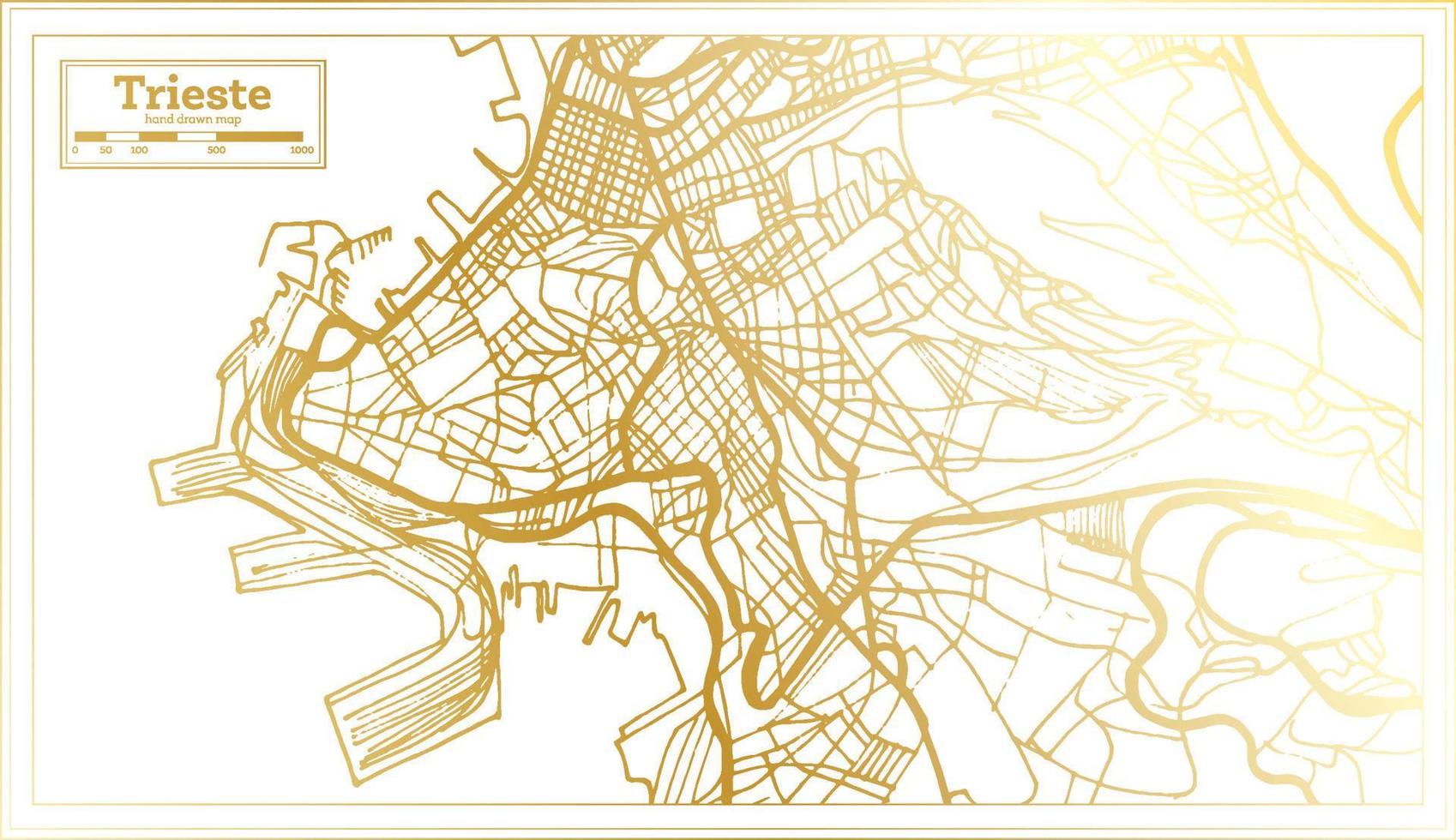 Triest Italien Stadtplan im Retro-Stil in goldener Farbe. Übersichtskarte. vektor
