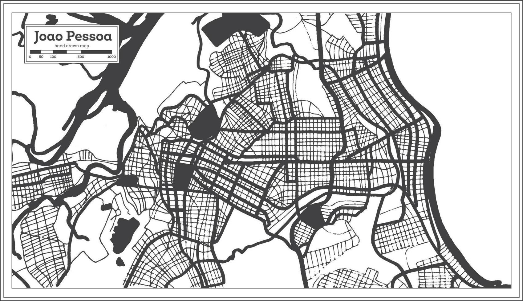 joao pessoa brasilien stadtplan in schwarz-weißer farbe im retro-stil. Übersichtskarte. vektor