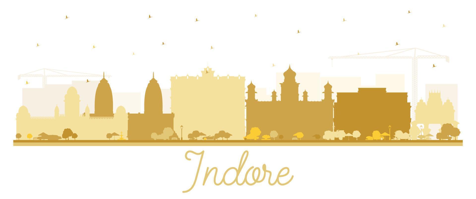indore indien city skyline silhouette mit goldenen gebäuden isoliert auf weiß. vektor