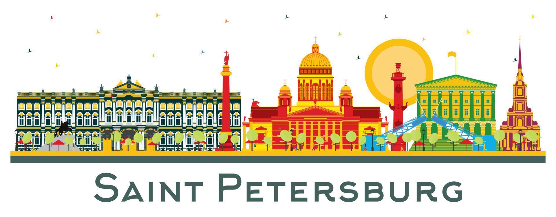 helgon petersburg ryssland stad horisont med Färg byggnader isolerat på vit. vektor