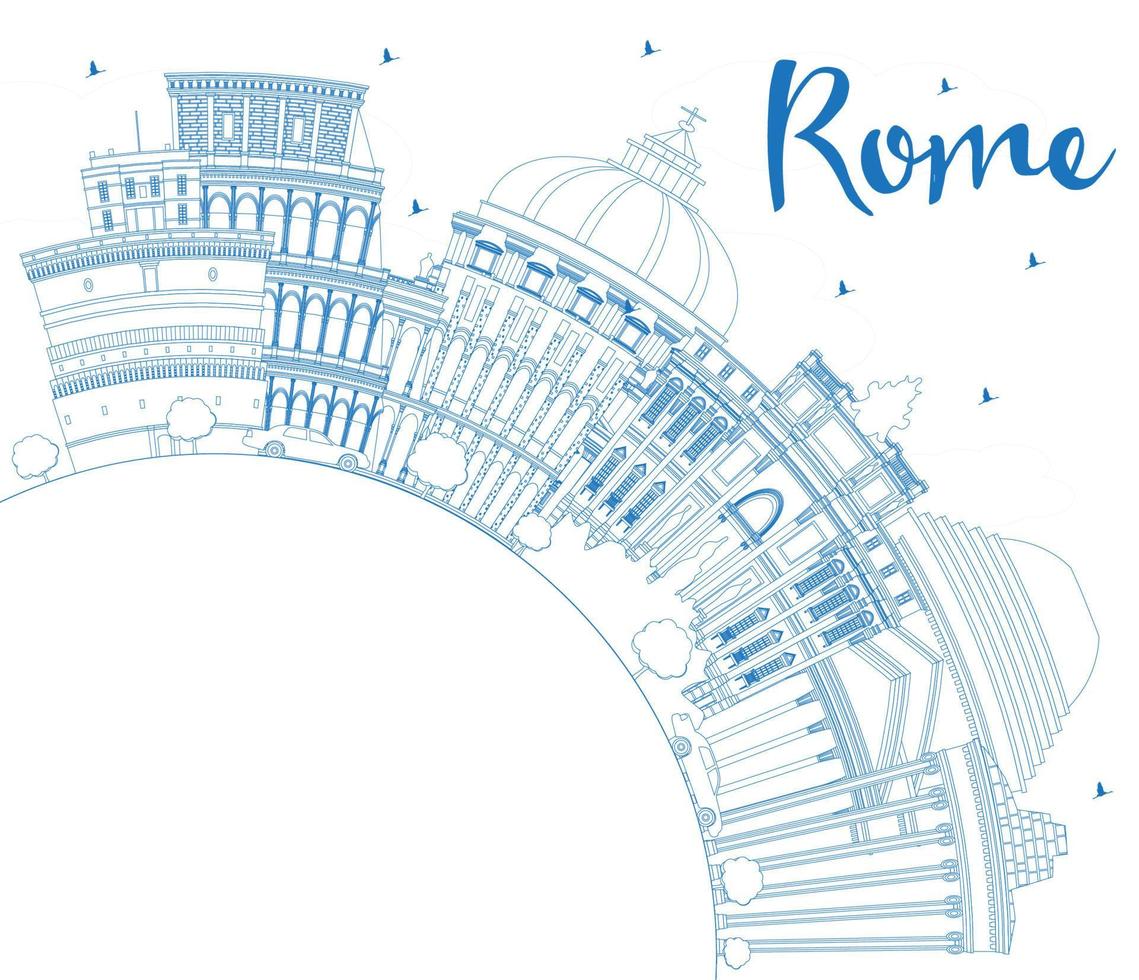 skizzieren sie die skyline der stadt rom italien mit blauen gebäuden und kopierraum. vektor