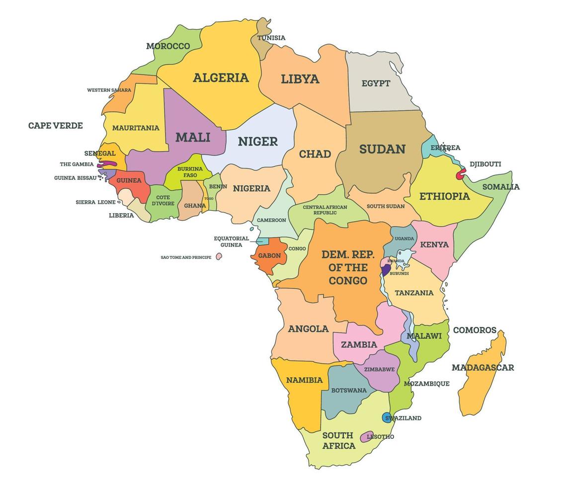politisk Karta av afrika. Karta med namn av länder isolerat på vit. vektor