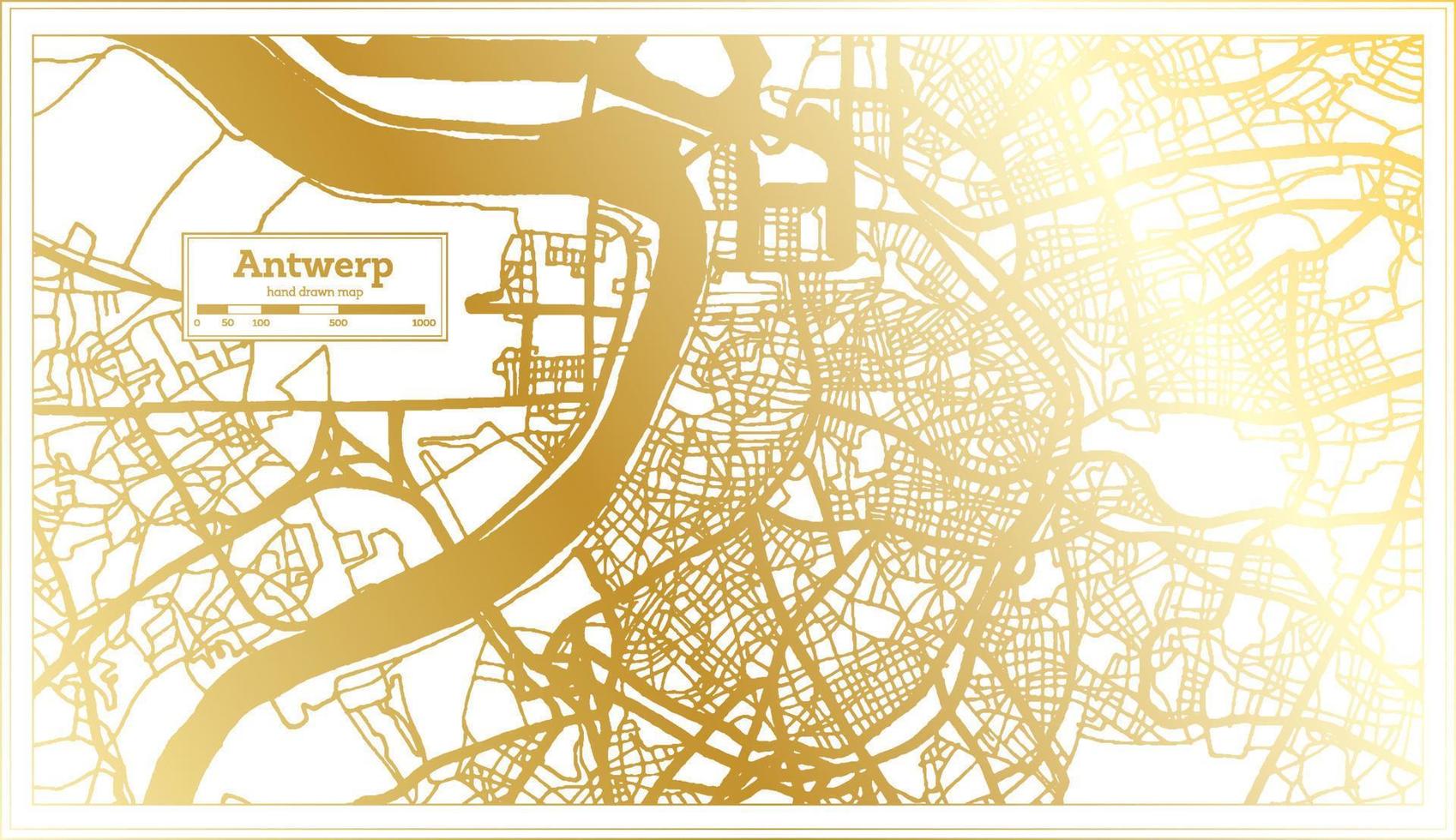 antwerpen belgien stad Karta i retro stil i gyllene Färg. översikt Karta. vektor