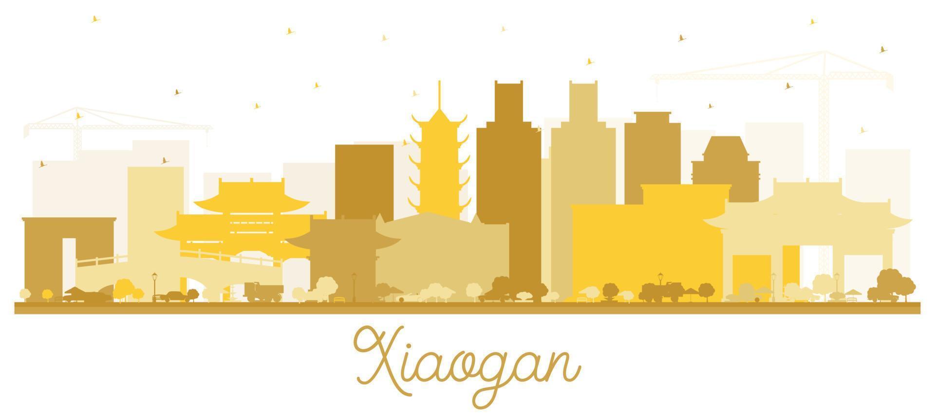 xiaogan china city skyline silhouette mit goldenen gebäuden isoliert auf weiß. vektor