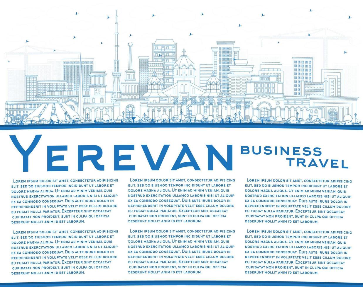 översikt Yerevan armenia stad horisont med blå byggnader och kopia Plats. vektor