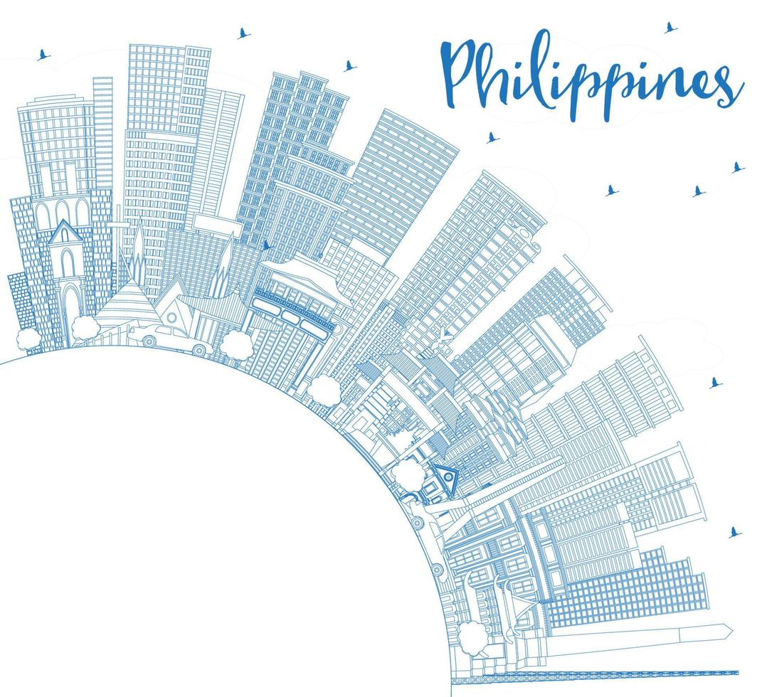 översikt filippinerna stad horisont med blå byggnader och kopia Plats. vektor