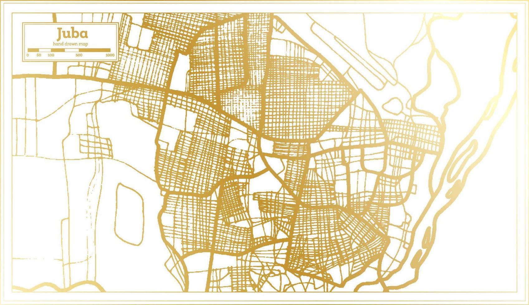 juba südsudan stadtplan im retro-stil in goldener farbe. Übersichtskarte. vektor