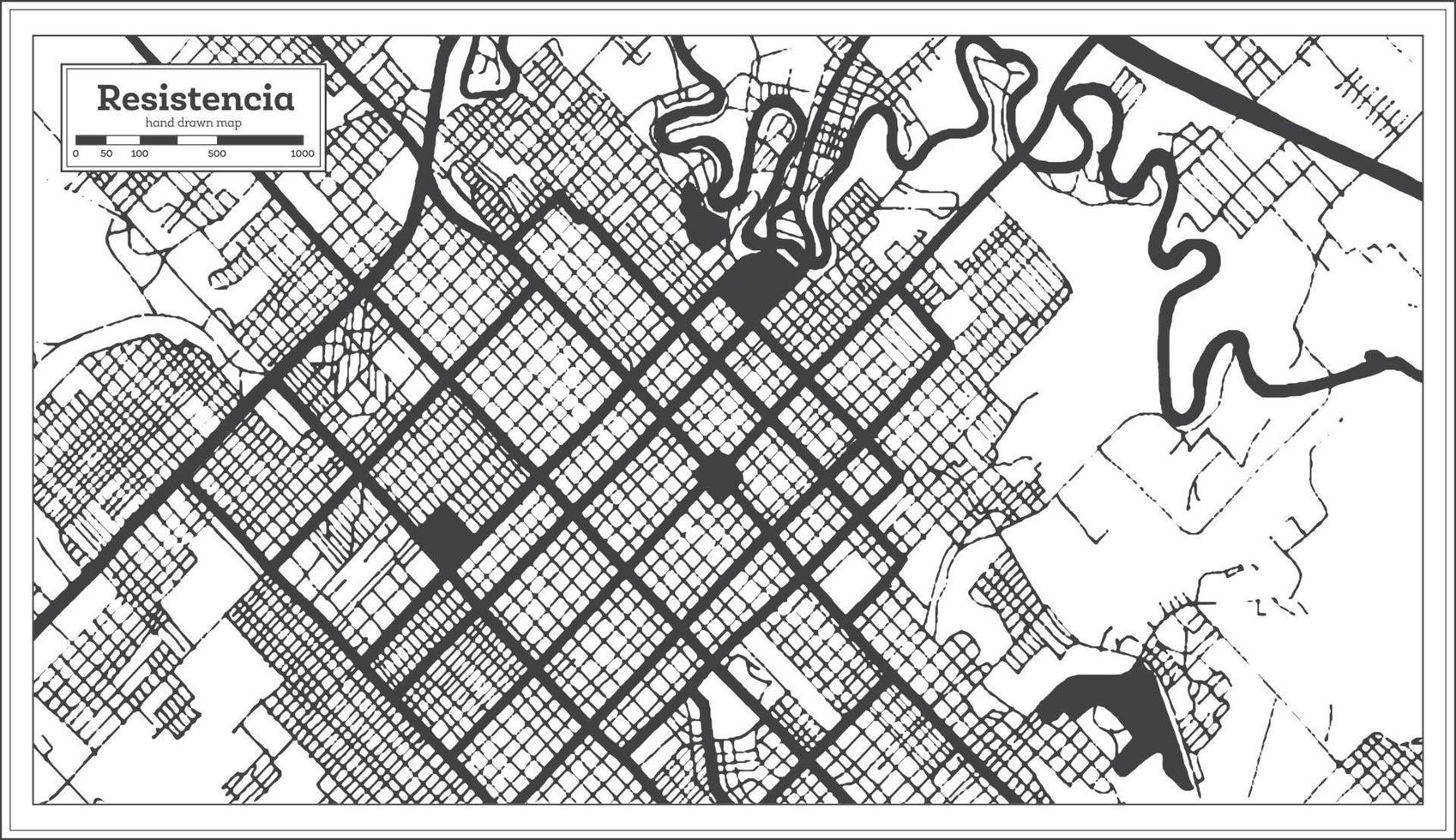 resistencia argentinien stadtplan in schwarz-weißer farbe im retro-stil isoliert auf weiß. vektor